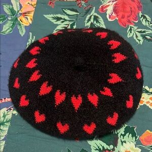 Black and Red Heart Pattern Maeve Beret